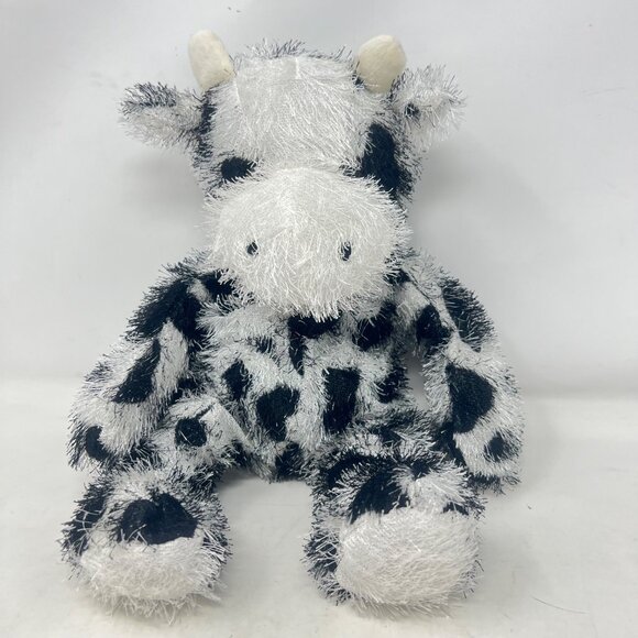 Kellytoy Cow Black White Spots Eyelash‎ Fur Plush Stuffed Animal 12" Long - Picture 1 of 6